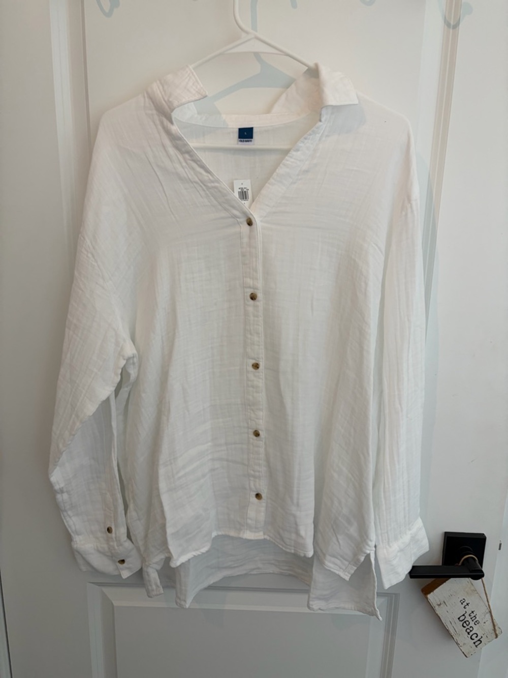 White Gauze Button-Up Tunic Shirt NWT